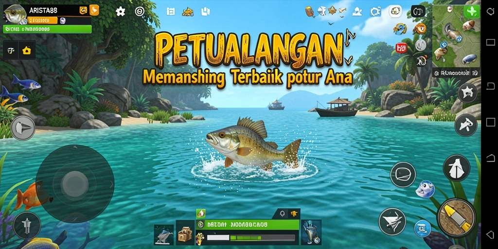 Tampilan gameplay ARISTA88 yang seru saat memancing di lautan.
