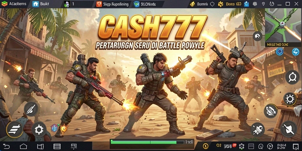 Screenshot gameplay CASH777 dengan aksi seru di medan perang Battle Royale.