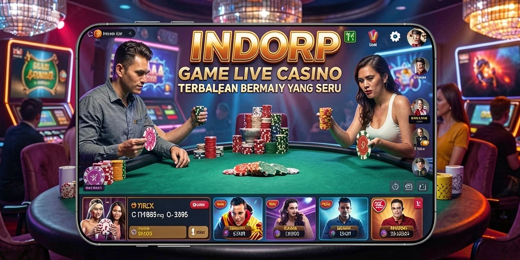 Screenshot gameplay <strong>INDORP</strong> menampilkan dealer langsung dan suasana kasino yang autentik.