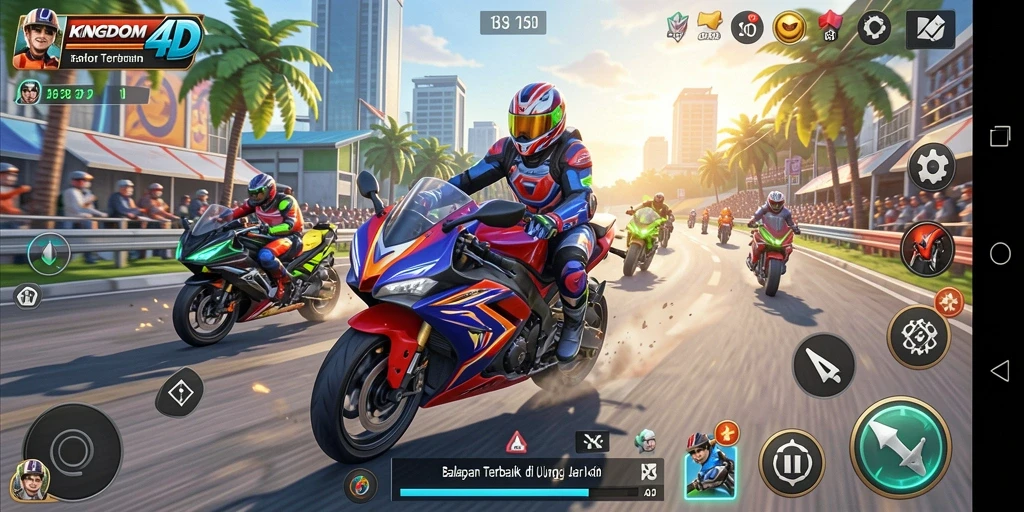Tampilan gameplay menegangkan dalam balapan motor KINGDOM4D.