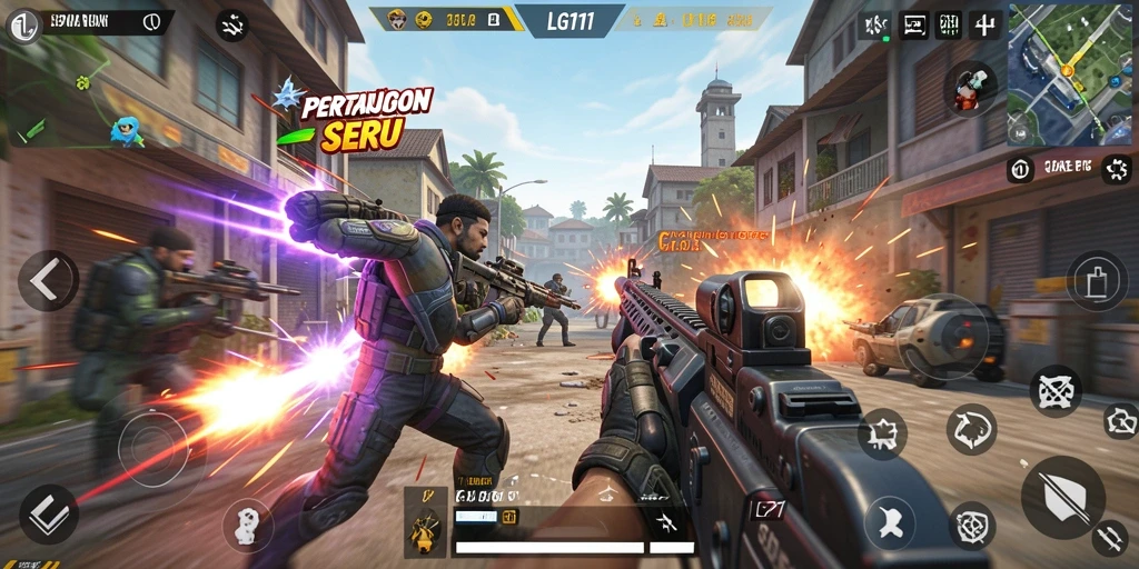 Tangkapan layar utama LG111 menampilkan aksi seru dalam game TPS.