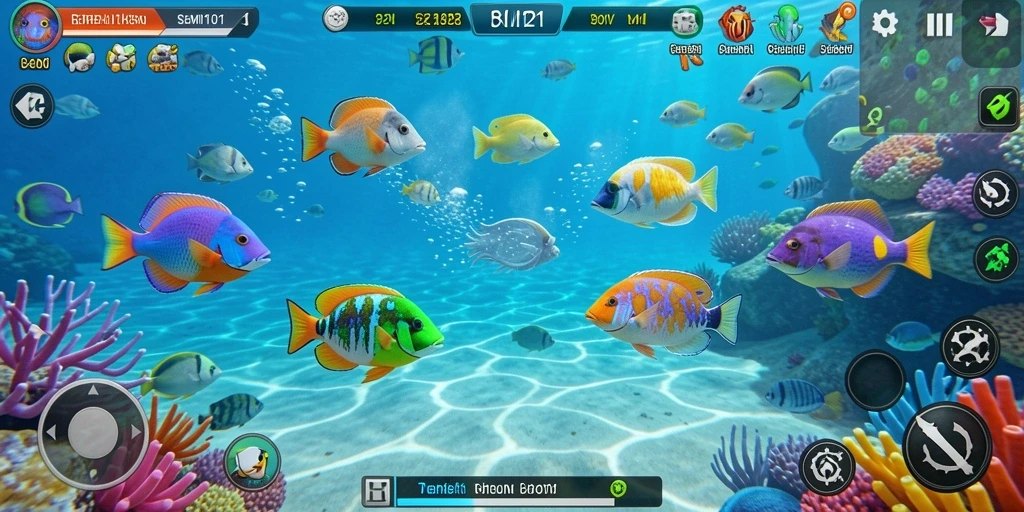 Screenshot gameplay <strong>REMI101</strong> menunjukkan aksi tembak ikan yang seru.