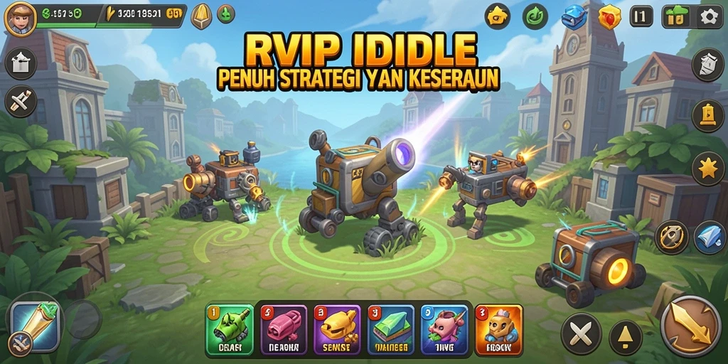 Tampilan gameplay RVIP yang menampilkan pengumpulan otomatis sumber daya.